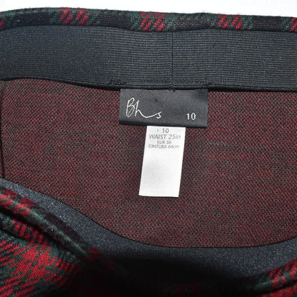 BHS Women’s Pencil Skirt Size 10 Red Green Black Plaid Check
