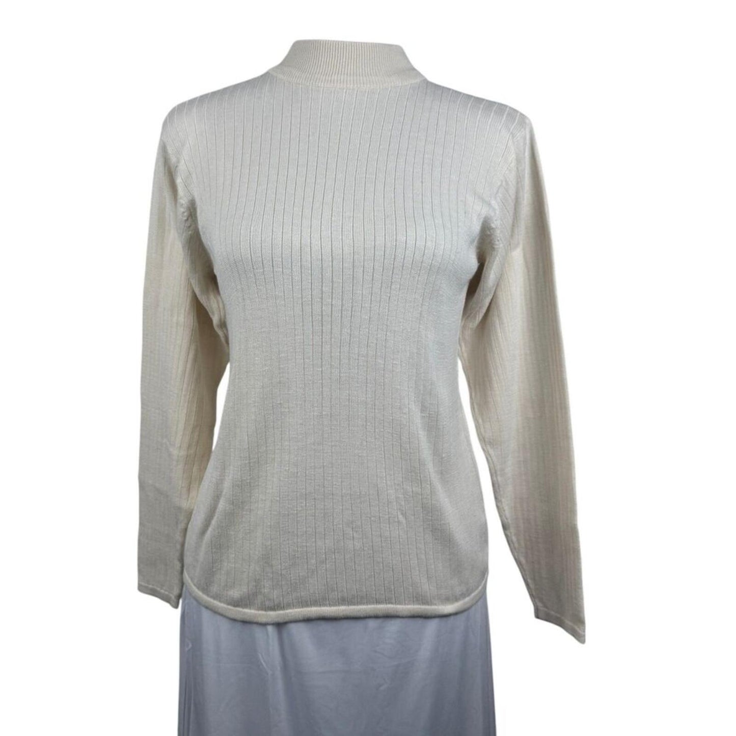 Bill Blass Blassport Women's Sweater Sz S Ivory High Neck 100% Silk Rib Knit