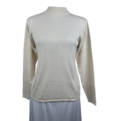 Bill Blass Blassport Women's Sweater Sz S Ivory High Neck 100% Silk Rib Knit
