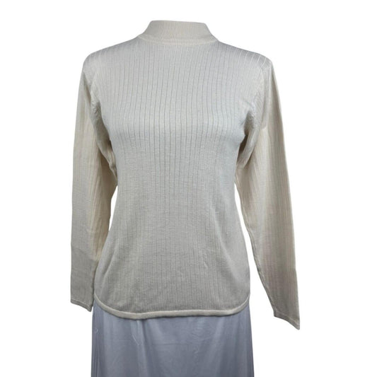 Bill Blass Blassport Women's Sweater Sz S Ivory High Neck 100% Silk Rib Knit