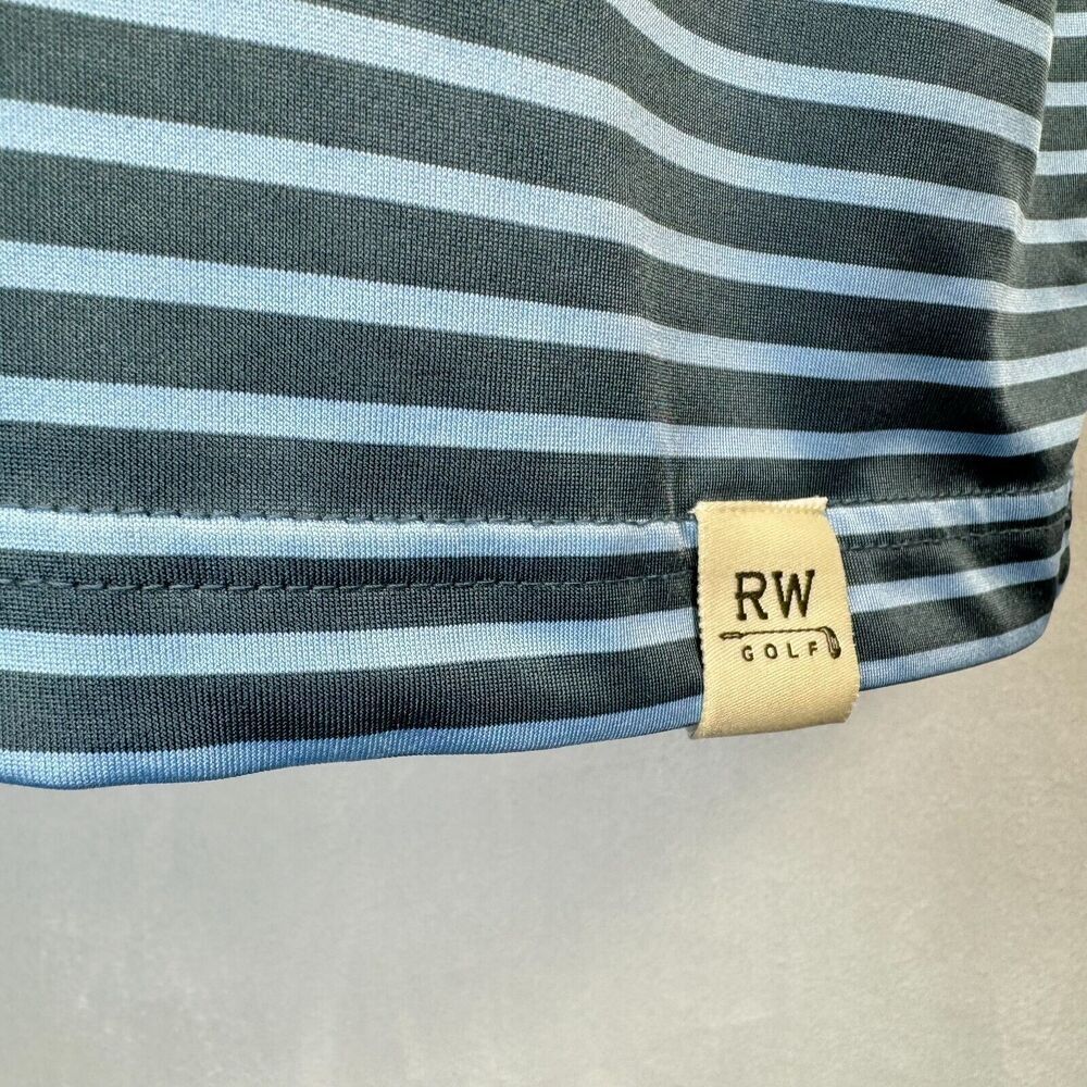 Rorie Whelan Golf Polo Men Sz L Gray Blue Stripes Collar Button Short Sleeves