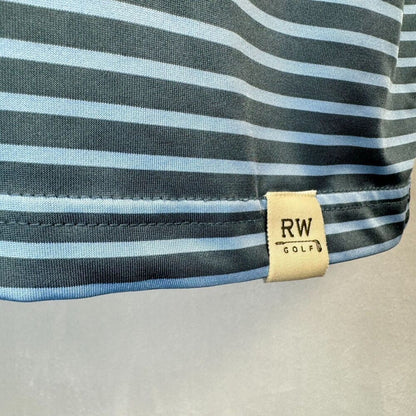 Rorie Whelan Golf Polo Men Sz L Gray Blue Stripes Collar Button Short Sleeves