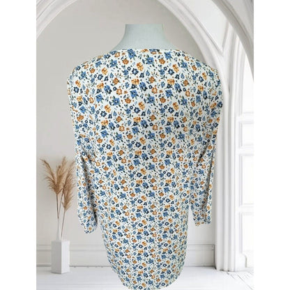 Mario Serrani Women Top Sz S NWT White Floral V-Neck 3/4 Sleeve B2120