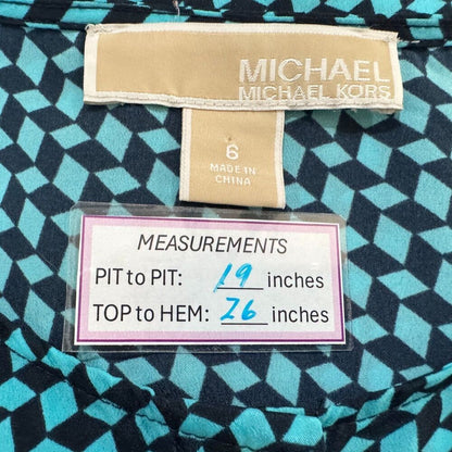 Michael Kors Blouse Sz 6 Black & Green Round Neck Hidden Buttons Sleeveless