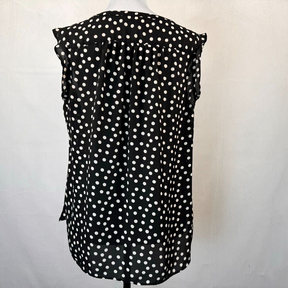 LOFT Womens Tank Top Sz M Black Polka Dot VNeck Henley Flowy Sleeveless