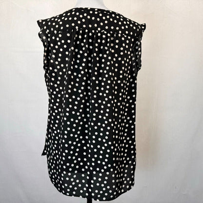 LOFT Womens Tank Top Sz M Black Polka Dot VNeck Henley Flowy Sleeveless
