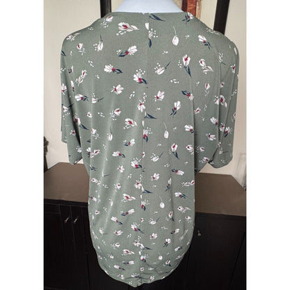 Banana Republic Top Sz S Casual Knit V Neck Cap Sleeve Green Floral Stretch