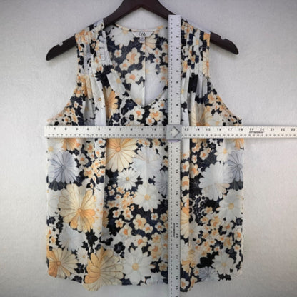 Q&A Tank Top Sz S Sleeveless V-Neck Floral White Black Blue Peach