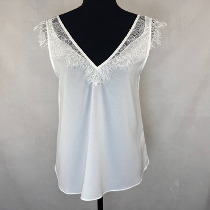French Connection 72NAR Women Sz S Tank Blouse VNeck Lace Trim Sleeveless NWT