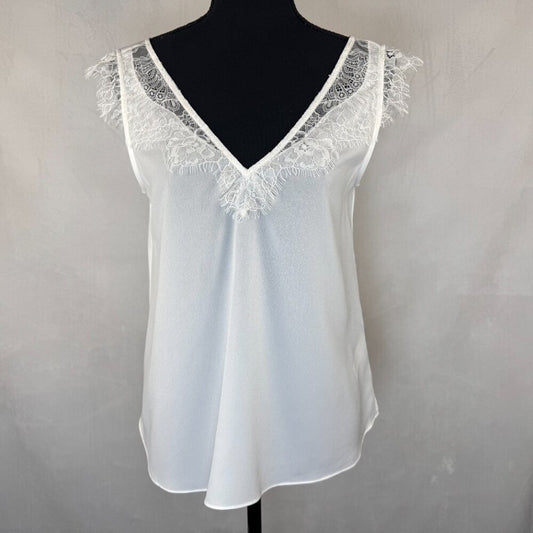French Connection 72NAR Women Sz S Tank Blouse VNeck Lace Trim Sleeveless NWT