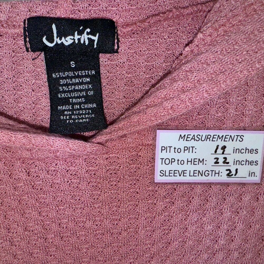 Justify Hoodie Sz S Pink Waffle Knit Dropped Shoulder Long Sleeve Elastic waist