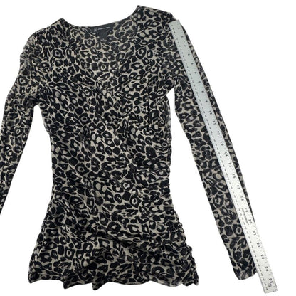 INC International Concepts Women M Top Ruched Mesh Animal Print Faux Wrap Neck