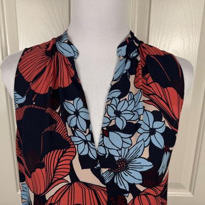 Loft Women Top Sz XS Henley Sleeveless Multicolor Floral Print