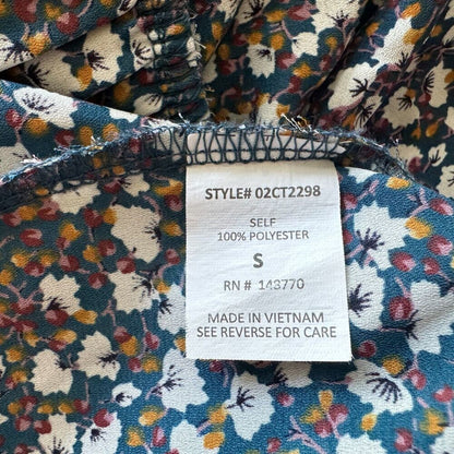 Sienna Sky Crop Top Sz S Faux Wrap Blue Floral 3/4 Sleeve