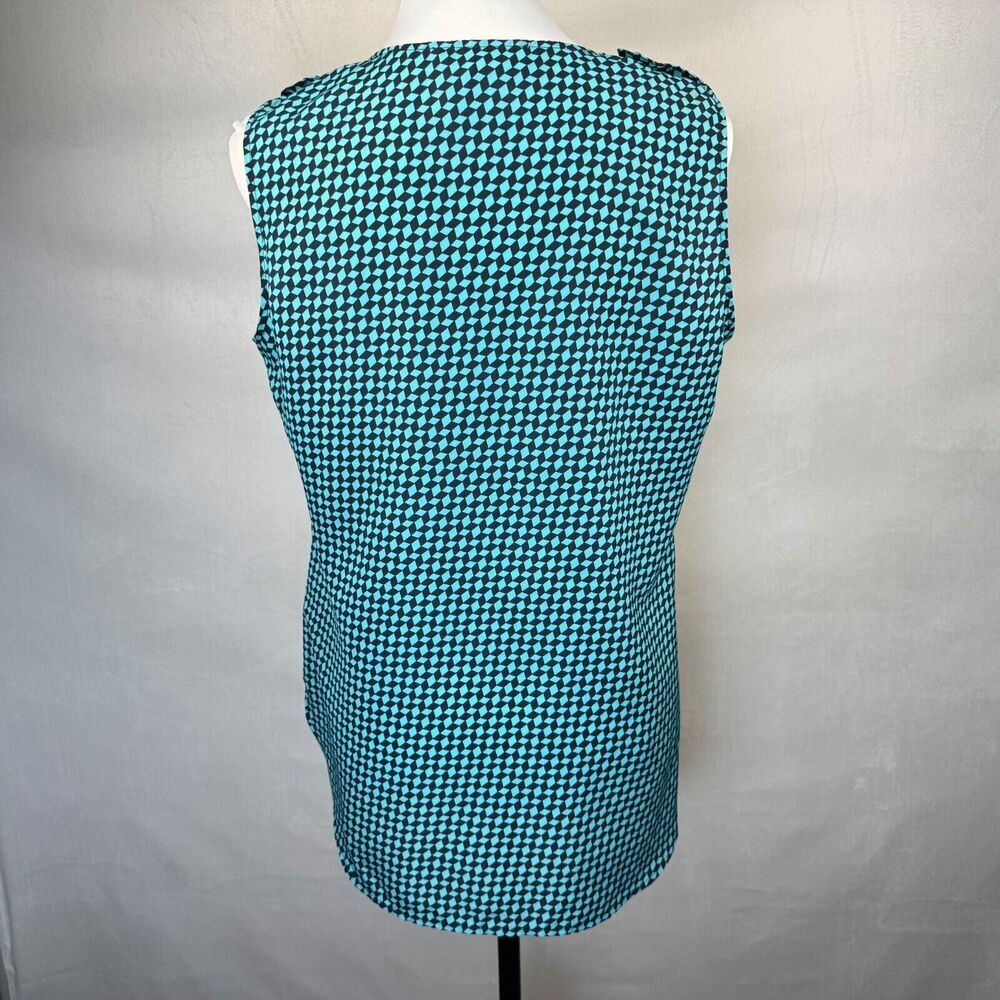 Michael Kors Blouse Sz 6 Black & Green Round Neck Hidden Buttons Sleeveless