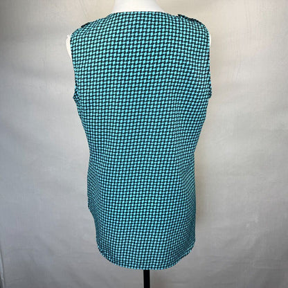 Michael Kors Blouse Sz 6 Black & Green Round Neck Hidden Buttons Sleeveless