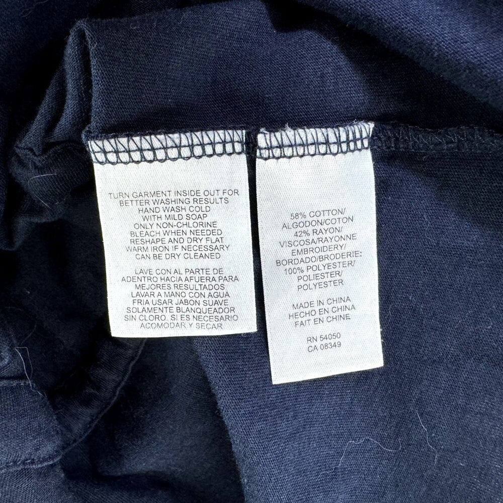 Jones New York Women Sz Small dark blue white embroidery V-neck sleeveless