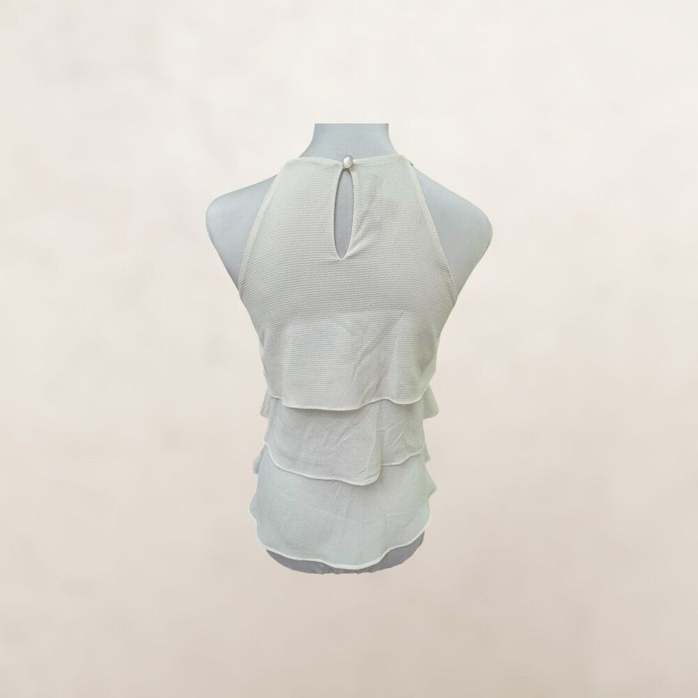 BCX Women Top Sz XXS NWT Halter Ivory Tiered Tank Golden necklace included