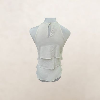 BCX Women Top Sz XXS NWT Halter Ivory Tiered Tank Golden necklace included