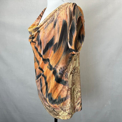 Paniz New York Top Sz L Brownish Multicolor Cowl Neck Cap Sleeves