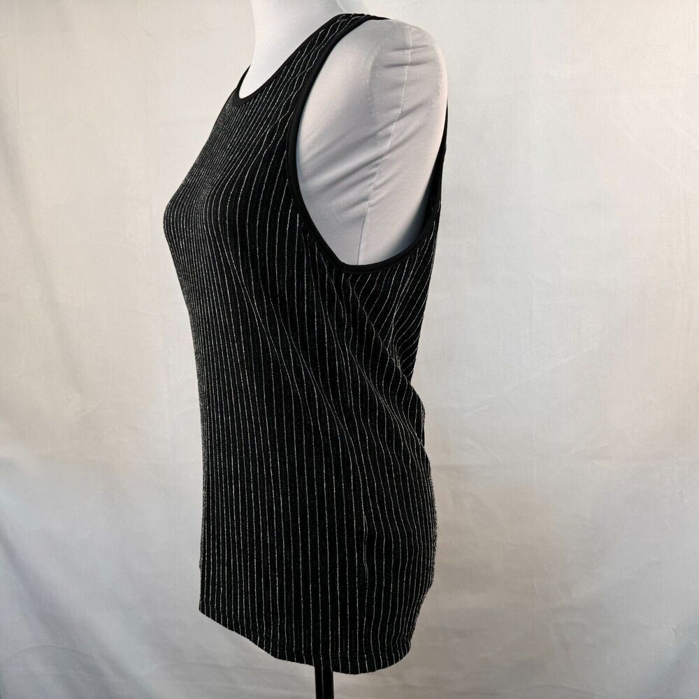 Unbranded Women Tank Top Sz S Black Ribbed metallic silver and black thread