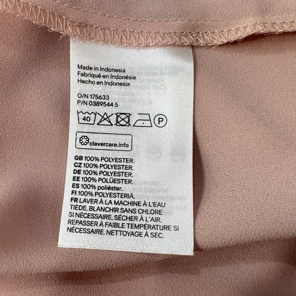H&M Women Sz 6 Dusty Peach V Neck Front Pleated Sleeveless Tunic Top