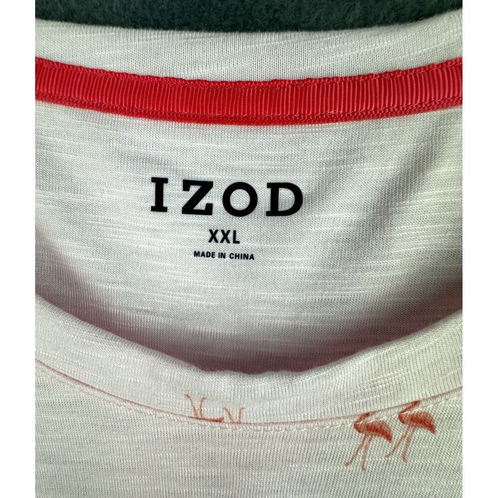 Izod Top Sz XXL Pink Short Sleeve Top With Twisted Hem And Flamingo Print