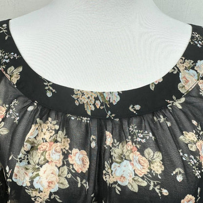 Seductions Women's Floral Sheer Blouse Size XL Black Long Sleeve Boho Romantic