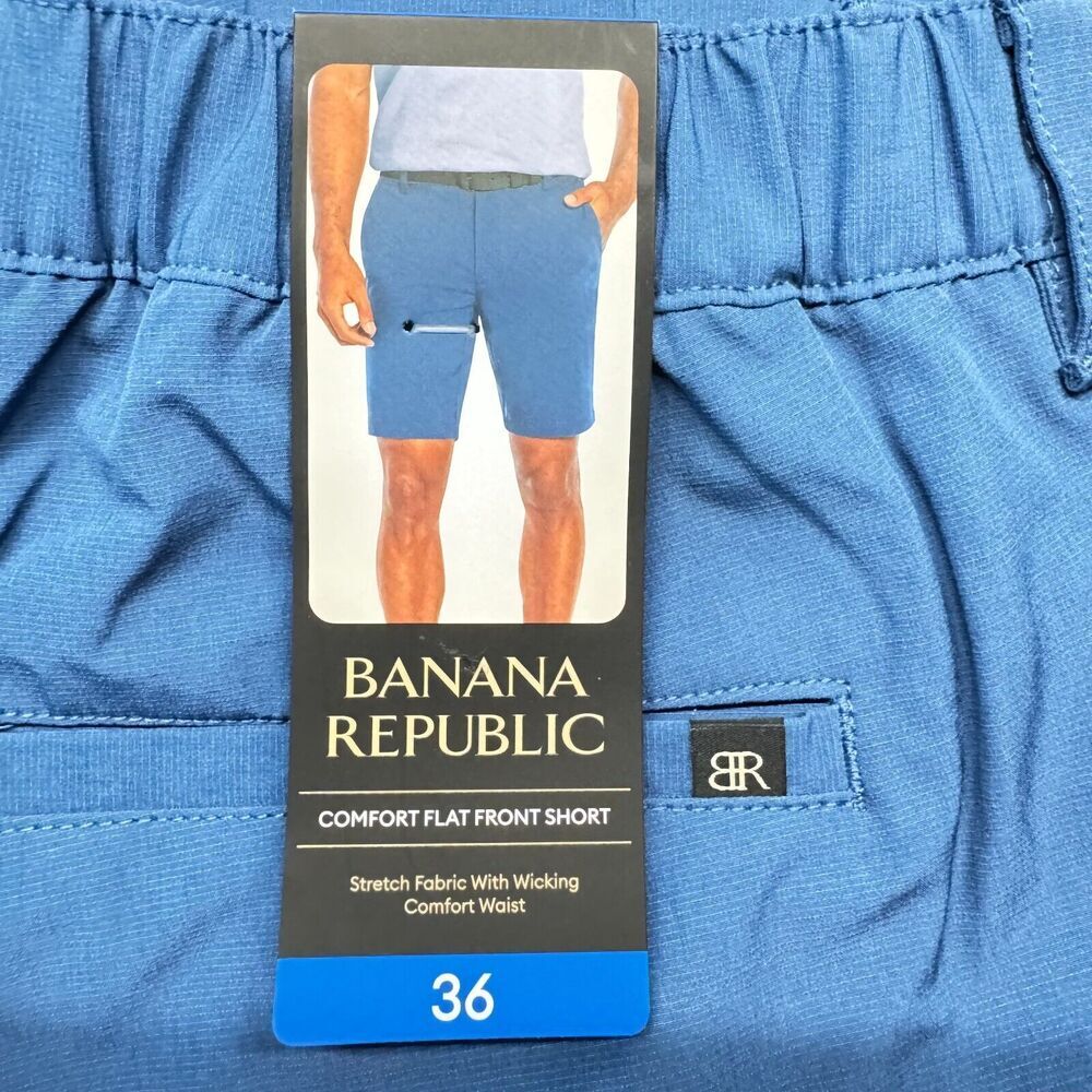 Banana Republic Men Shorts  Sz 36 Blue Comfort Waist Stretch Wicking Flat Front