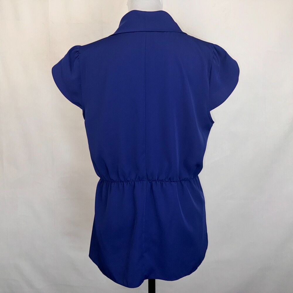 Banana Republic Top Sz L Blue Cowl Neck flutter sleeves back peplum
