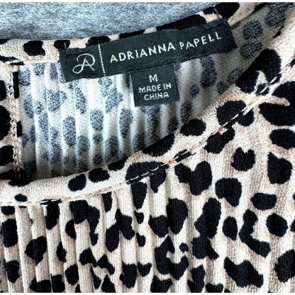 Adrianna Papell  Women Tan and Black Blouse Accordion Short Sleeves Size Medium