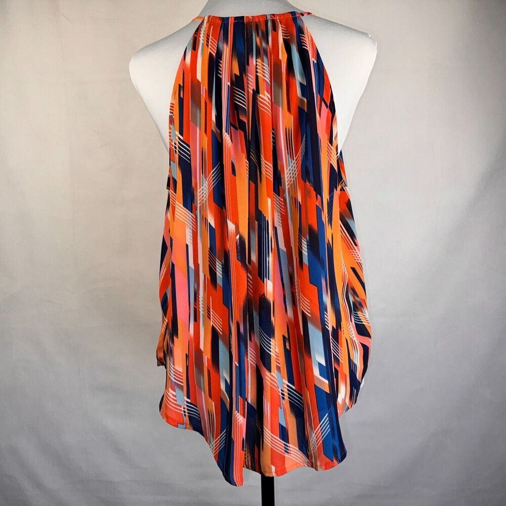 Lush Ladies Halter M Multi Blue Orange Flowy Geometric Pattern