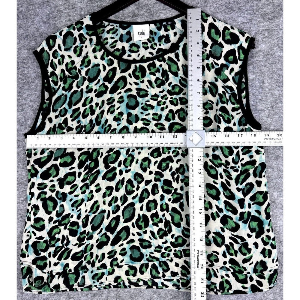 Cabi Top Green and Black Cheetah Print 2-Layered Blouse - Size Small
