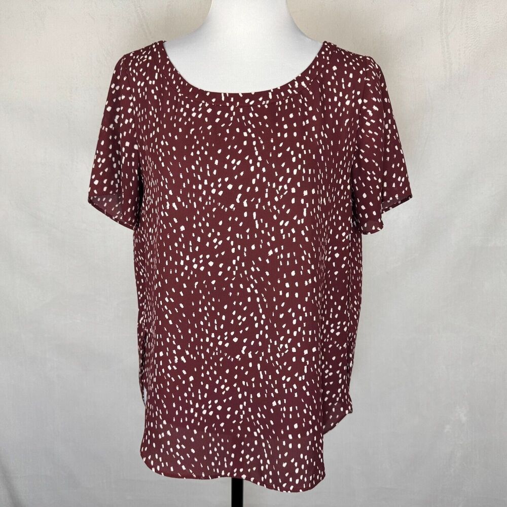 Banana Republic Women Petite Maroon Top Sz SP Boat Neck Short Sleeve
