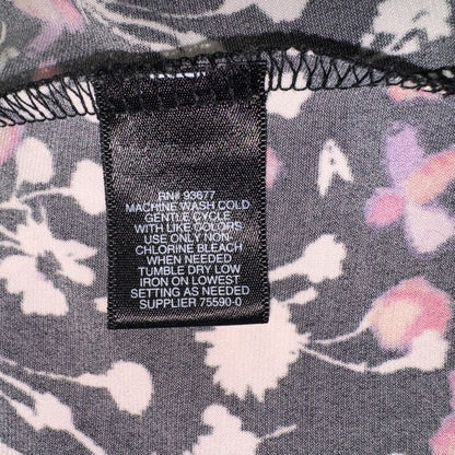 Liz Claiborne Career Top Sz S Floral boat neck cap sleeves back Keyhole