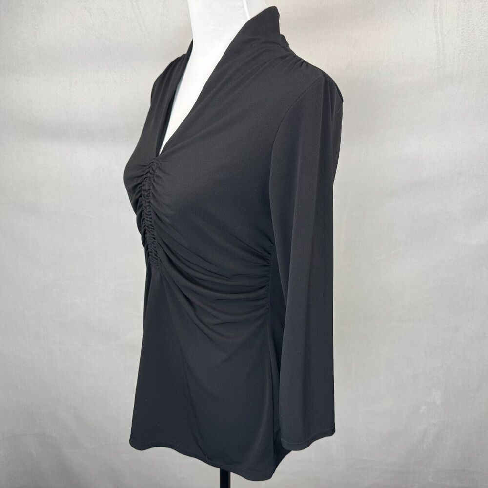 Alfani Women Blouse Sz M Long Sleeve V-Neck Ruched Front