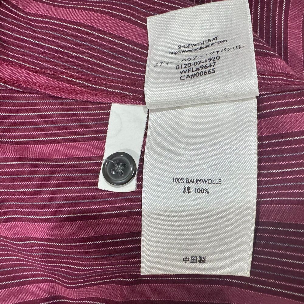 Camisa de mujer Eddie Bauer talla XL, rosa a rayas, manga larga, con botones