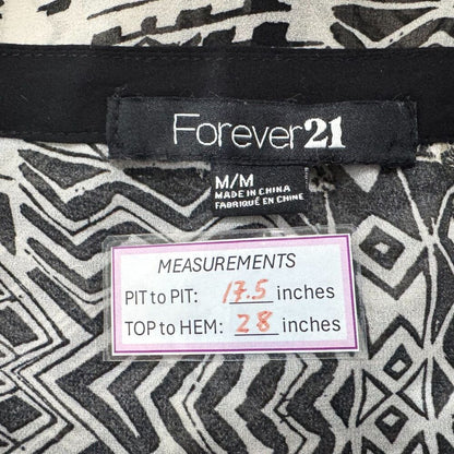 Forever 21 Sheer Tunic Sz M Geometric VNeck Button Down Black Trim Sleeveless
