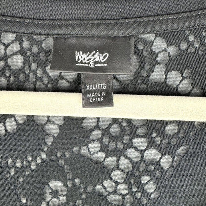Mossimo Top Sz XXL Black Lace Sheer Stretch Split Sides Short Sleeves