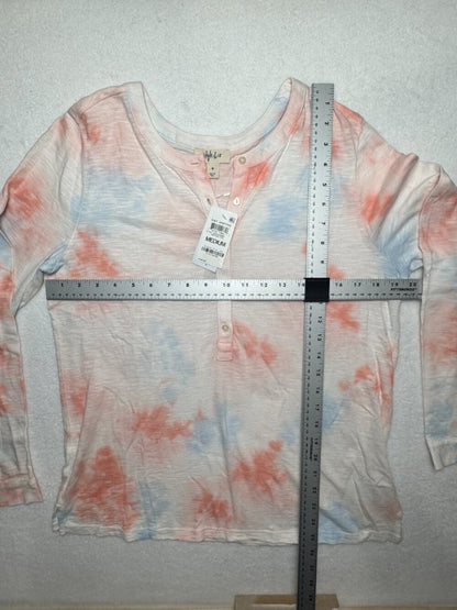 Style & Co Top Women Sz M Peach Blue Dye Knit Shirting Long Sleeve Henley NWT