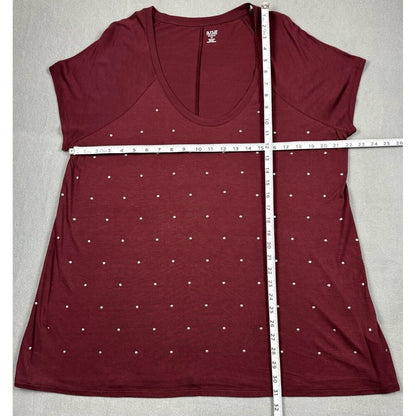 ANA Wine Burgundy short sleeve embellished top V-Neck - Size 1X