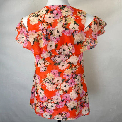 CAbi Blouse Sz XS Multicolor Red Floral V-Neck Cold Shoulder Sleeveless