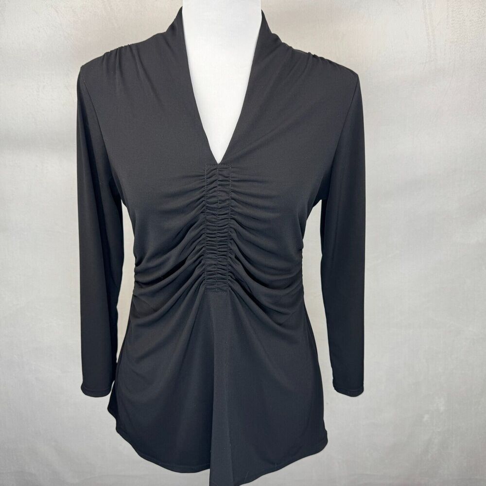 Alfani Women Blouse Sz M Long Sleeve V-Neck Ruched Front