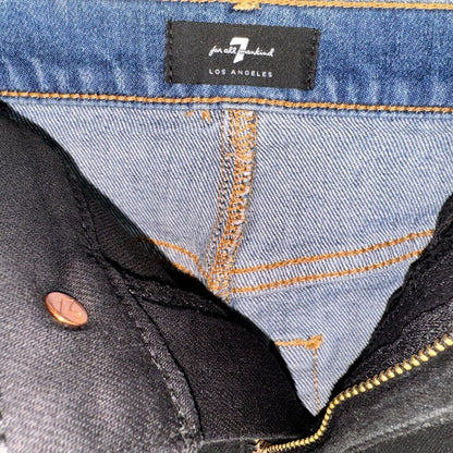 7 For All Mankind Sz 23 Two Tone  Denim Mini Front Zipper 4 pockets Y2K Skirt