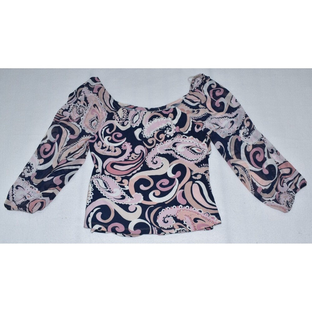 SC Society Top SZ M Long Sheer Sleeves Ruched Front