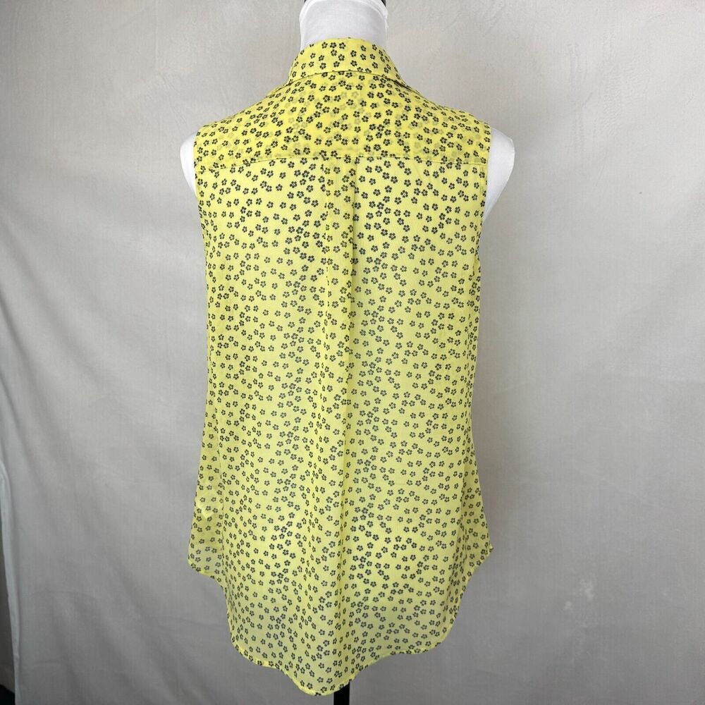 Cabi Viola Blouse Sz S Yellow Black Daisy Sleeveless Chiffon Sheer Button Down