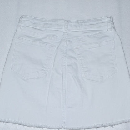 STS Blue Emily White Denim Mini Skirt Size 27 Button Front Frayed Hem