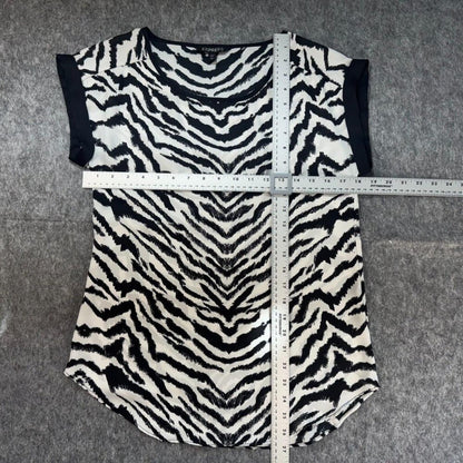 Express Women Top Sz XS Semi Sheer Zebra Black & White Round Neck Cap Sleeve