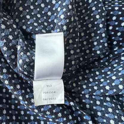 CeCe Ladies Top Sz XS Black Print Blue White Crew Neck Keyhole Tie Sleeve