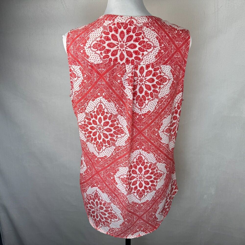 Soho NYC Jeans Women Sz L Sheer Red Paisley Tank Top Pockets Front Zipper Accent